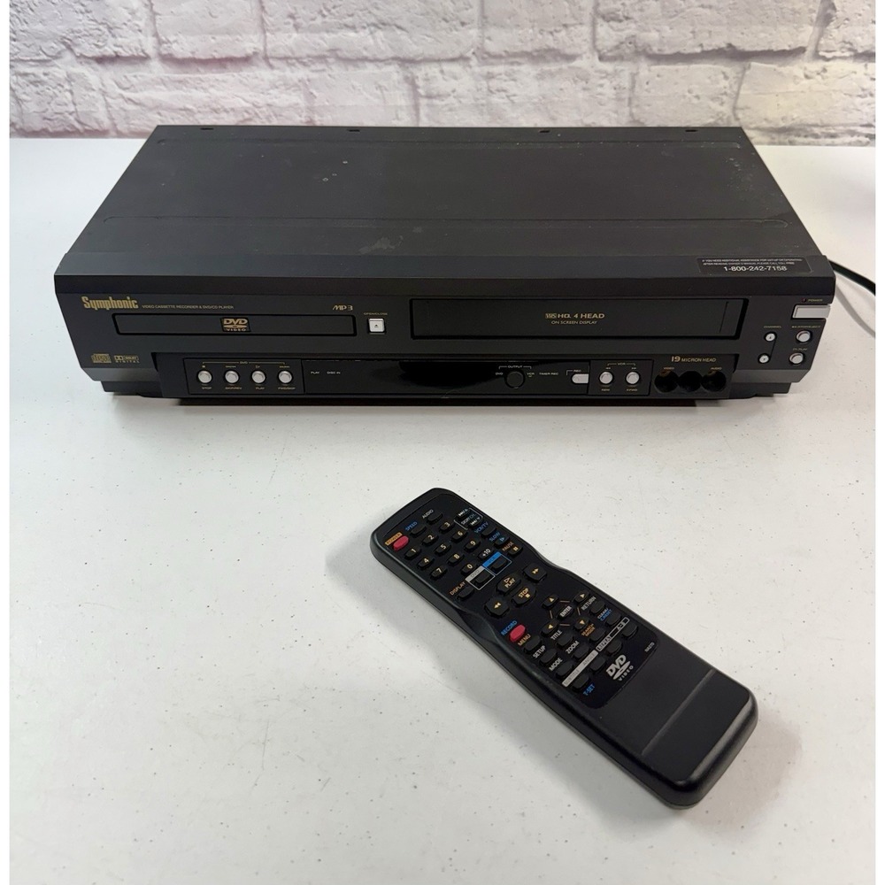 Symphonic VCR DVD Recorder Combo CD & MP3 VHS Player WF803 Black with Remote